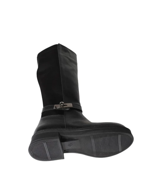 YAZKIŞ Kadın Siyah Cilt Arkası Streç 38cm Bacak Boyu 3cm Kalın topuk Çizme - Resim 5