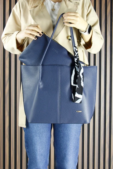 Erkan Saçmacı Lacivert Vegan Manyetik Kapaklı Büyük Boy Günlük Omuz Çantası ve Askılı El Çantası ürün görseli 1