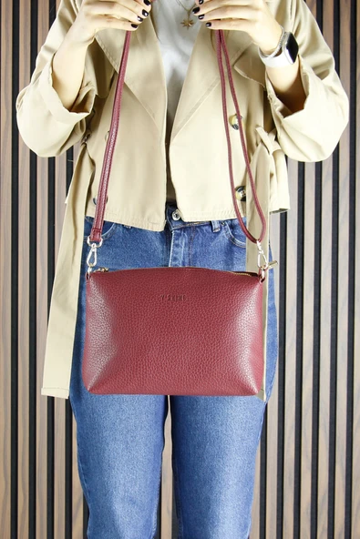 Erkan Saçmacı Bordo Vegan Manyetik Kapaklı Büyük Boy Günlük Omuz Çantası ve Askılı El Çantası - Resim 4