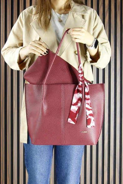 Erkan Saçmacı Bordo Vegan Manyetik Kapaklı Büyük Boy Günlük Omuz Çantası ve Askılı El Çantası ürün görseli 1