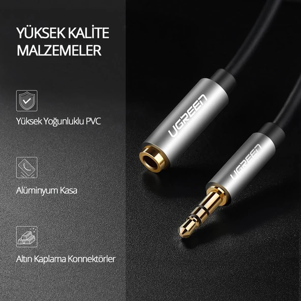 UGREEN 3.5 mm Jack Ses Aux Uzatma Kablosu 3 Metre, 10595 - Resim 6