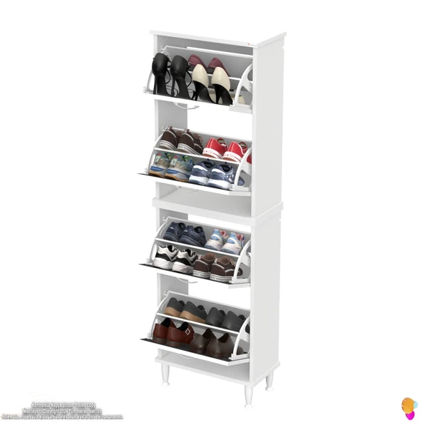 Modilayn UMAY' 2 Li Kapı Önü 52x 168 x 26 cm’ lik 4 Düşer Kapak 8 Göz Bölmeli Ayakkabılık - Resim 5