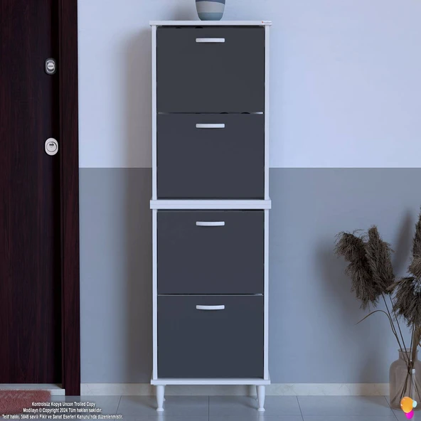 Modilayn UMAY' 2 Li Kapı Önü 52x 168 x 26 cm’ lik 4 Düşer Kapak 8 Göz Bölmeli Ayakkabılık - Resim 3