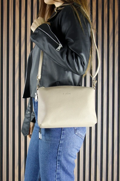 Erkan Saçmacı Kum Vegan Manyetik Kapaklı Büyük Boy Günlük Omuz Çantası ve Askılı El Çantası - Resim 8