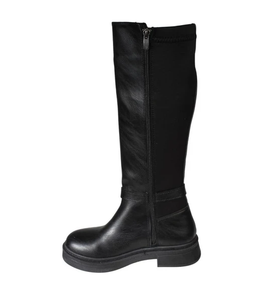 YAZKIŞ Kadın Siyah Cilt Arkası Streç 38cm Bacak Boyu 3cm Kalın topuk Çizme - Resim 4