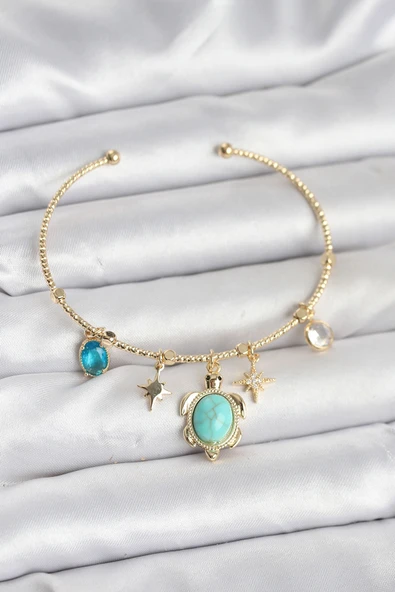 Caretta Caretta Charmlı Gold Renk Kadın Bileklik - TJ-BB8033 ürün görseli 1