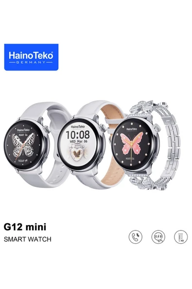 HainoTeko G12 Gold Akıllı Saat | Şık Metal Kordonlu, AMOLED Ekran | Bluetooth Görüşme | 3 Kordon Seti - Resim 4
