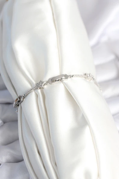 Pirinç Gümüş Renk Halley Yıldız Model Kadın Bileklik - TJ-BB7983 - Resim 2