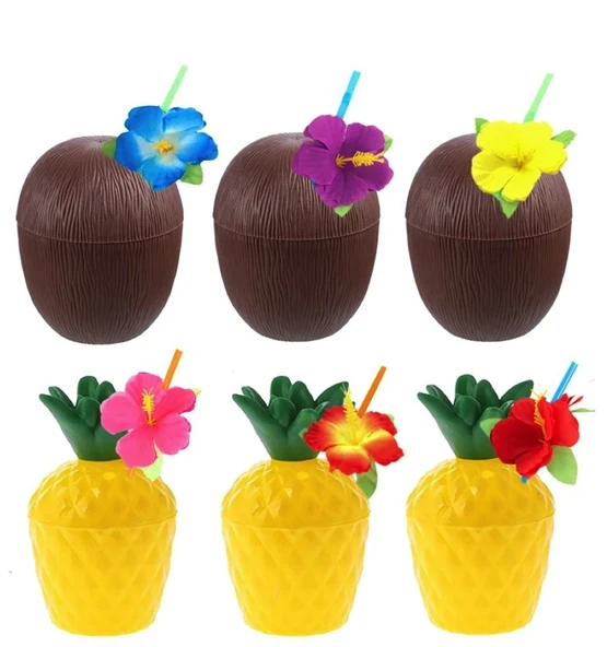 Ananas & Hindistan Cevizi Tasarımlı Pipetli Bardak Seti (6 Adet) ürün görseli 1