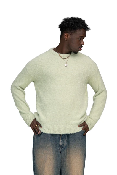 Oversize Kırçıllı Tüylü Sıfır Yaka Salaş Spor Kazak ürün görseli 1