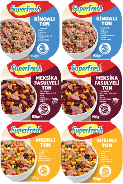 Superfresh Aç Ye Ton Balığı 150 gr x 6 Adet (Mısırlı x2, Kinoalı x2, Meksika Fasulyeli x2) ürün görseli 1
