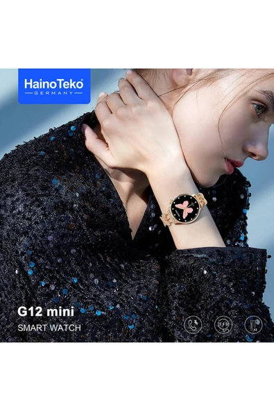 HainoTeko G12 Gold Akıllı Saat | Şık Metal Kordonlu, AMOLED Ekran | Bluetooth Görüşme | 3 Kordon Seti - Resim 3