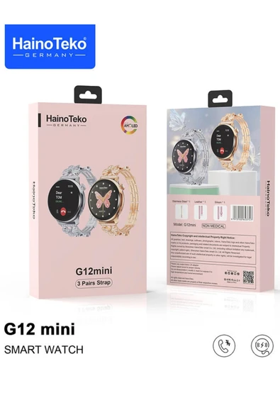 HainoTeko G12 Gold Akıllı Saat | Şık Metal Kordonlu, AMOLED Ekran | Bluetooth Görüşme | 3 Kordon Seti - Resim 5