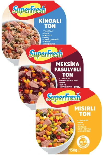 Superfresh Aç Ye Ton Balığı 150 gr x 3 Adet (Mısırlı, Kinoalı, Meksika Fasulyeli) ürün görseli 1
