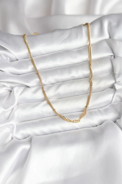 14K Gold Renk Kaplama Topçuk Zincirli Model CM Kadın Kolye - TJ-BKO10734 - Resim 2