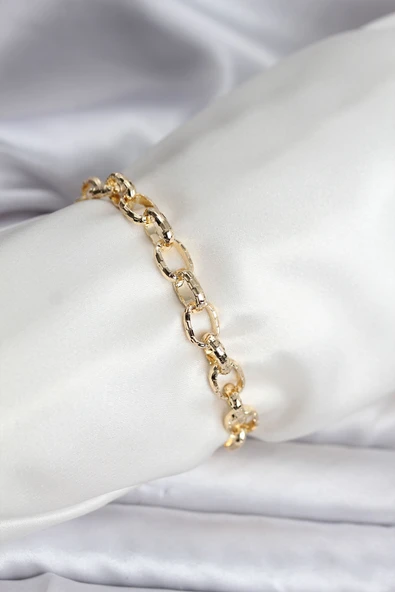 14K Gold Renk Kaplama Lazerli Zincir Model CM Kadın Bileklik - TJ-BB8120 ürün görseli 1