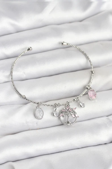 Hayat Ağacı Charmlı Gümüş Renk Pirinç Kadın Bileklik - TJ-BB8038 ürün görseli 1