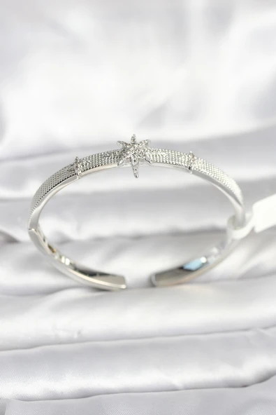 Pirinç Gümüş Renk Kutup Yıldızı Model Kadın Kelepçe Bileklik - TJ-BB8092 ürün görseli 1