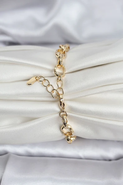 14K Gold Renk Kaplama Lazerli Zincir Model CM Kadın Bileklik - TJ-BB8120 - Resim 2