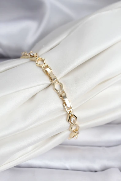 14K Gold Renk Kaplama Baklava Dilim Model Kadın Bileklik - TJ-BB8115 - Resim 2