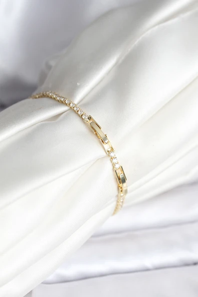Çiçekli Model Zirkon Taşlı Gold Renk Su Yolu Kadın Bileklik - TJ-BB8110 - Resim 2