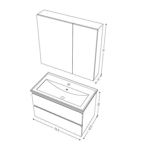Teta Home Granada 80 cm MDF Gövde Membran Kapak Banyo Dolabı Seti  Atlantik Çam- Beyaz - Resim 5