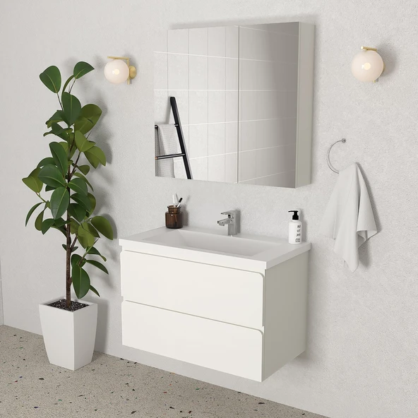 Teta Home Granada 80 cm MDF Gövde Membran Kapak Banyo Dolabı Seti  Beyaz ürün görseli 1