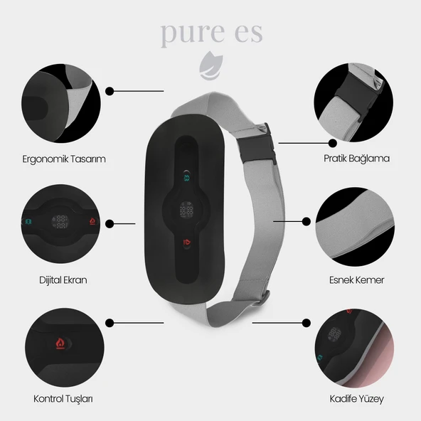 Pure Es Akıllı Isıtıcılı Masaj Kemeri Siyah - Resim 5