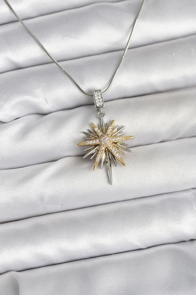 316L Çelik Zincir Gümüş Renk Kutup Yıldızı Model Kadın Kolye - TJ-BKO10726 ürün görseli 1