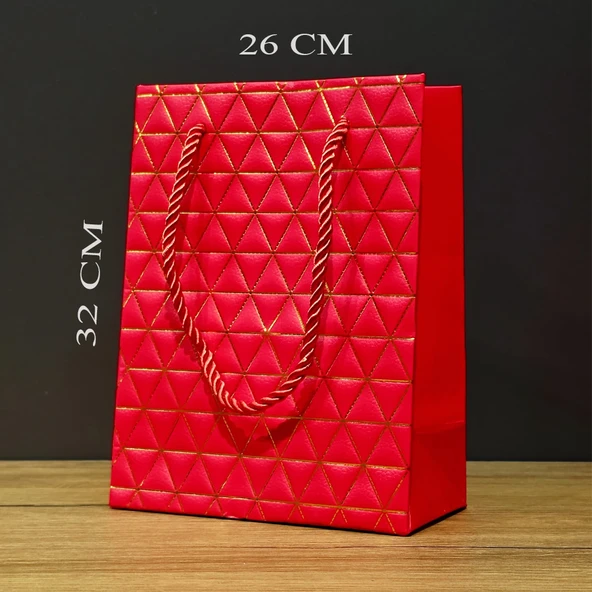 Büyük Boy Kırmızı Gold Desenli Hediye Çantası ürün görseli 1