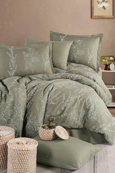 Clasy Ranforce Nevresim Takımı Çift Kişilik Vinya V1 Yeşil - Resim 2