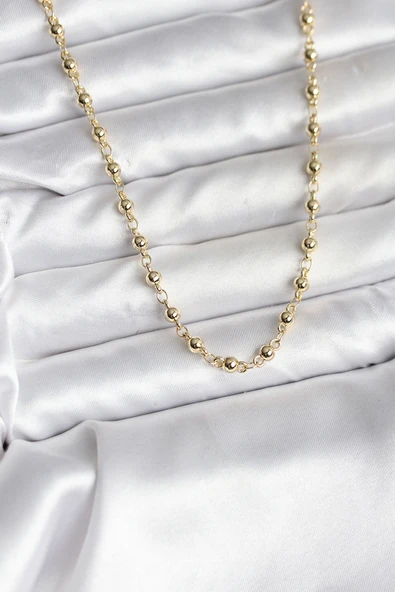 14K Gold Renk Kaplama Topçuklu Zincir Model CM Kadın Kolye - TJ-BKO10736 ürün görseli 1