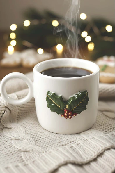 Kokina Amore 24 K Altın Süslemeli El Yapımı Yılbaşı Hediyesi Seramik Double Kahve Fincanı, Mug, Kupa ürün görseli 1