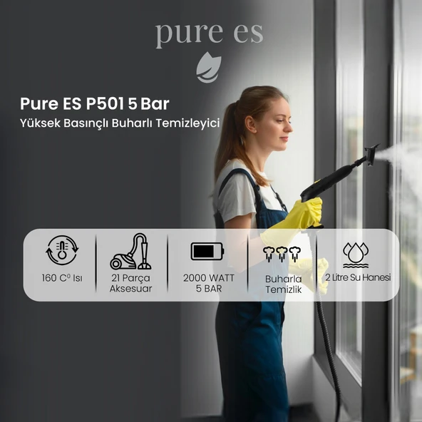 Pure Es Yüksek Basınçlı Buharlı Temizleyici Sarı - Resim 6