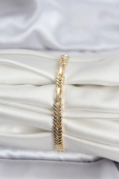 14K Gold Renk Kaplama Başak Model Zirkon Taşlı CM Kadın Bileklik - TJ-BB8124 - Resim 2