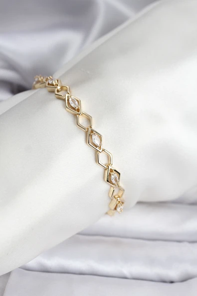 14K Gold Renk Kaplama Baklava Dilim Model Kadın Bileklik - TJ-BB8115 ürün görseli 1