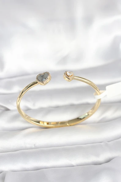 Pirinç Gold Renk Kalpli Model Kadın Kelepçe Bileklik - TJ-BB8089 ürün görseli 1