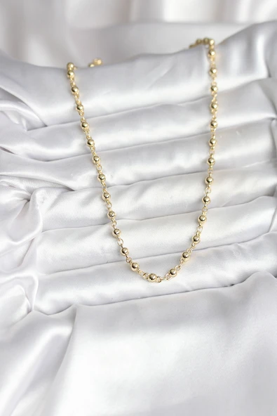 14K Gold Renk Kaplama Topçuklu Zincir Model CM Kadın Kolye - TJ-BKO10736 - Resim 2