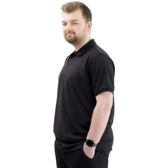 Büyük Beden Erkek Tişört Polo Yaka JAKAR  24337 Siyah - Resim 3