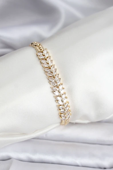 14K Gold Renk Kaplama Başak Model Zirkon Taşlı CM Kadın Bileklik - TJ-BB8124 ürün görseli 1
