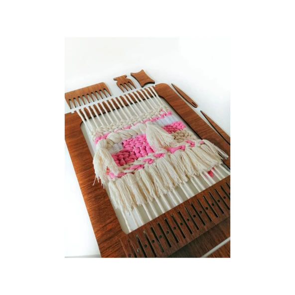 DKTT Ahşap Oyuncak Odası 20 Kanallı Ahşap Eğitim Dokuma Tezgahı - 30cm X 20cm - Resim 2