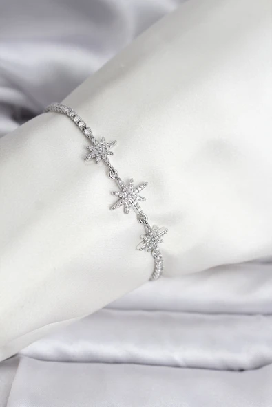 Kutup Yıldızı Model Zirkon Taşlı Gümüş Renk Su Yolu Kadın Bileklik - TJ-BB8107 ürün görseli 1