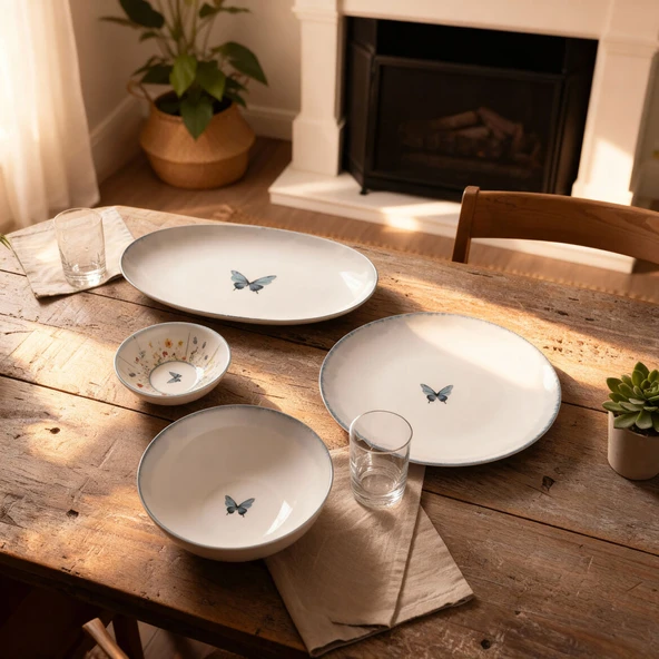 GÜRAL PORSELEN Flora Green 12 Parça 4 Kişilik Kahvaltı Takımı 48833 - Resim 2