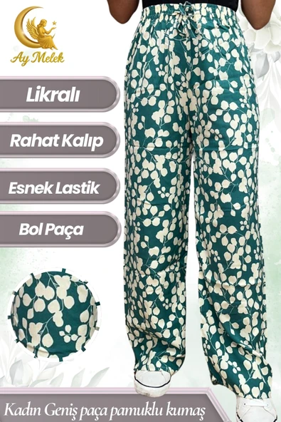 Kadın Pamuklu Dokuma Desenli Bol Kesim Geniş Paça Pantolon - Resim 8