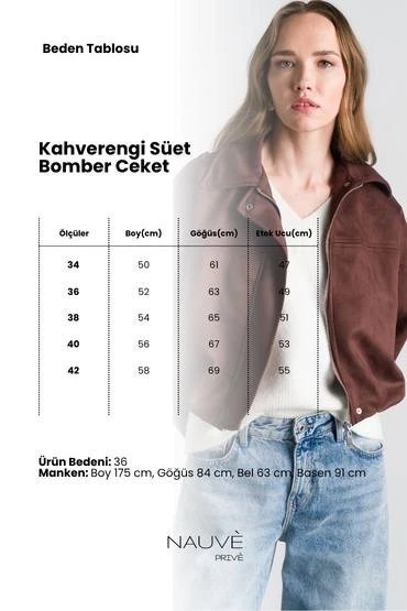 Kahverengi Süet Bomber Ceket - Resim 4