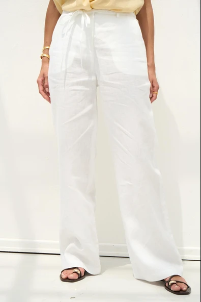 Beyaz Keten Pantolon - Resim 5