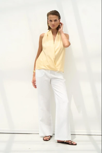 Beyaz Keten Pantolon - Resim 3