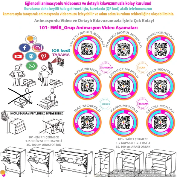 Modilayn EMİR 70x88x32,5 cm 2 Göz Sepetli kirli çamaşır düzenleyici dolap - Resim 5