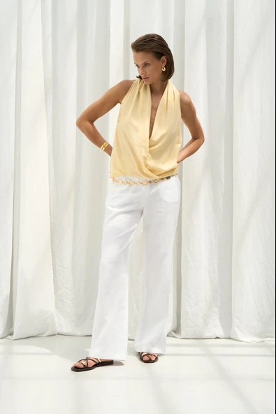 Beyaz Keten Pantolon ürün görseli 1