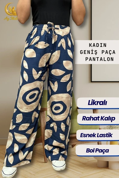 Kadın Pamuklu Dokuma Desenli Bol Kesim Geniş Paça Pantolon ürün görseli 1